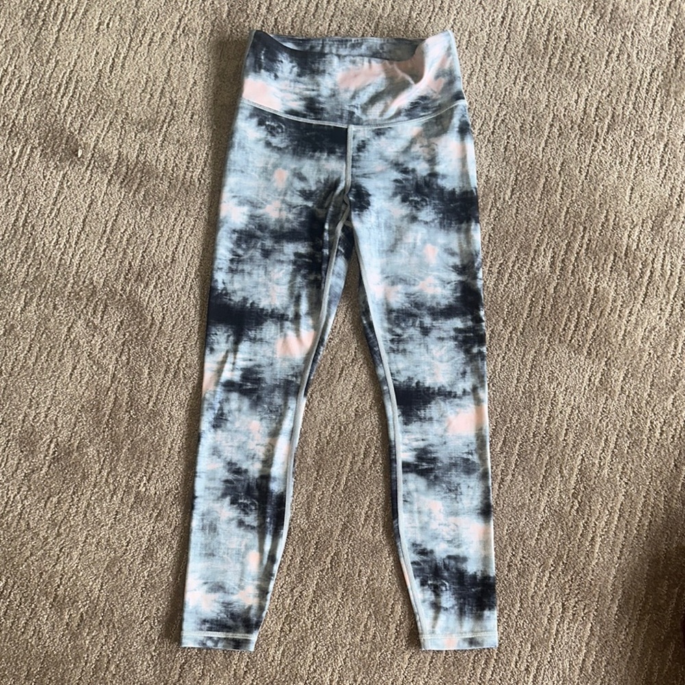 Athleta Black and Pink Leggings with Tie-Dye Design